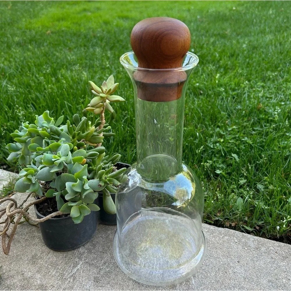 Vintage 60s MCM DANSK Glass Teak Carafe Decanter